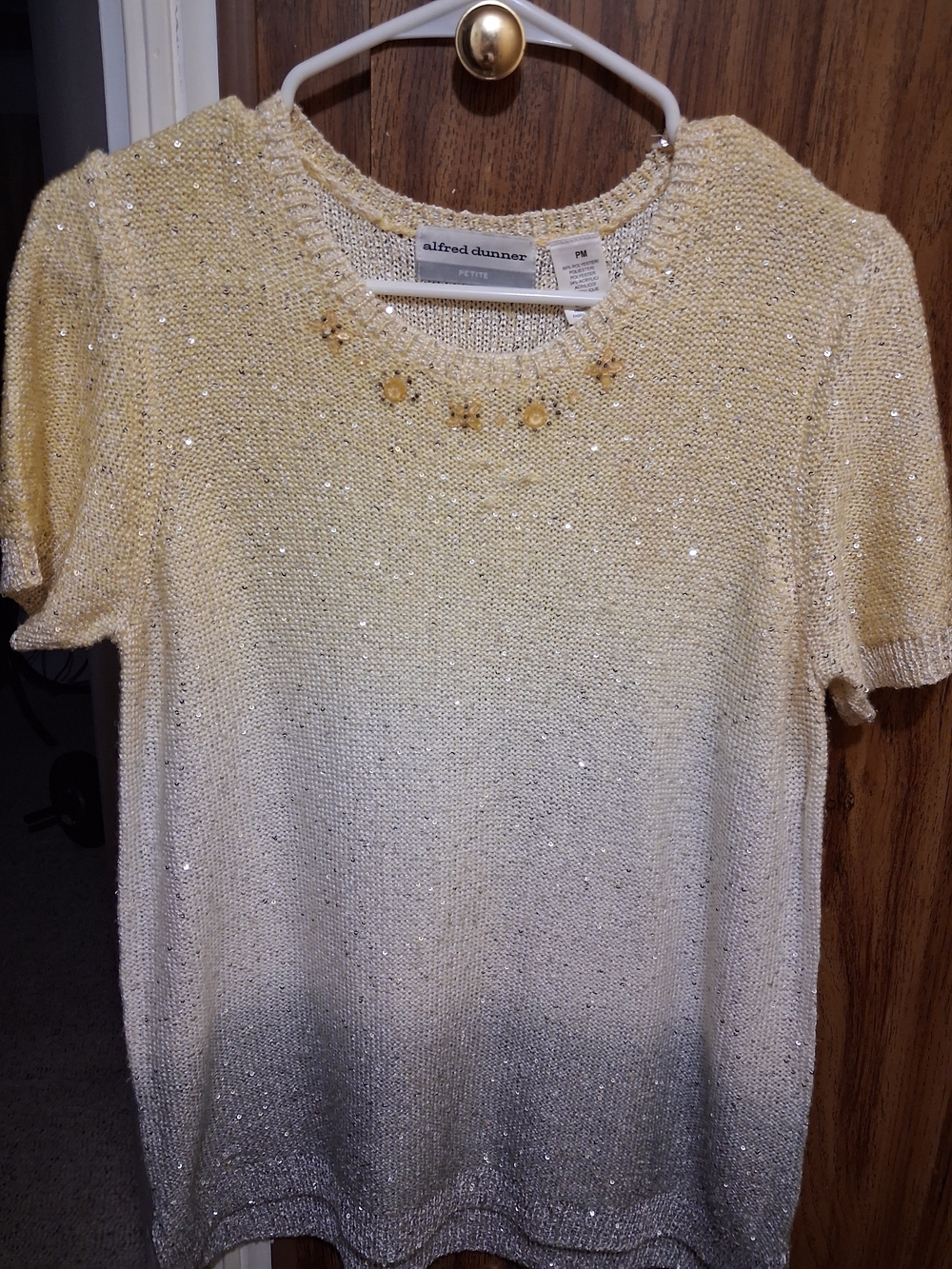 Alfred Dunner Yellow to Gray Ombre Short-Sleeve Knit Top with Sparkle